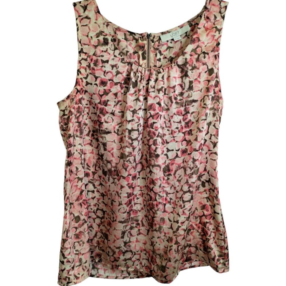 (941) LOFT Blush Pink Brown Patterns Sleeveless Top Size Medium